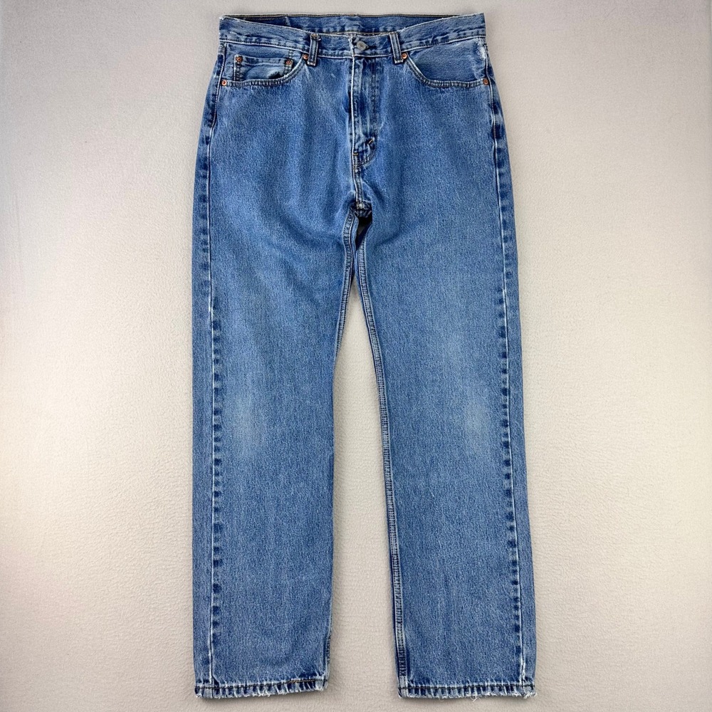 Levi's Jeans 505 Mens 36x34 Blue Faded‎ Denim Straight Retro Worwkear Distressed